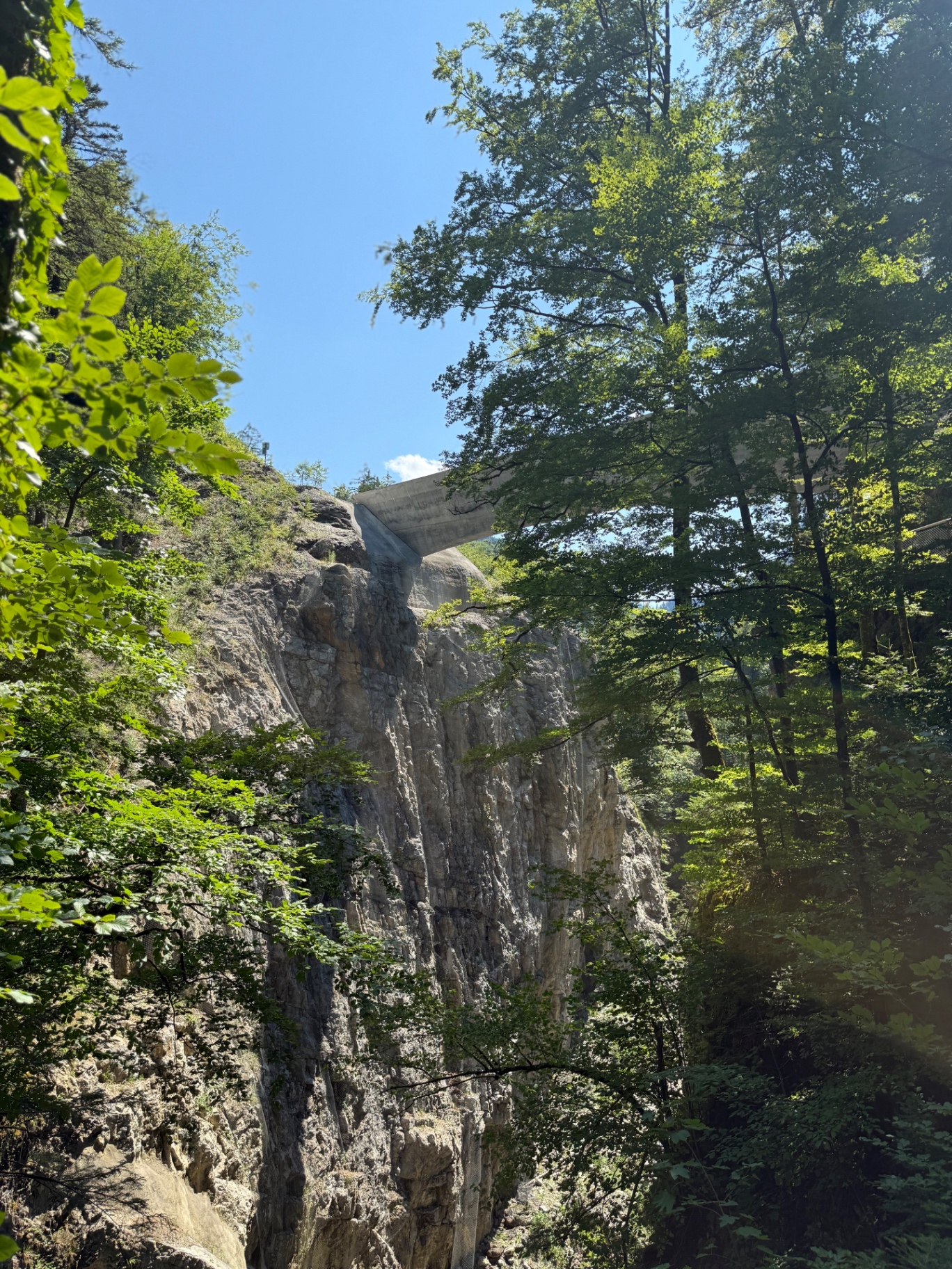 A bridge spans a deep alpine gorge — preparation built long before it was needed